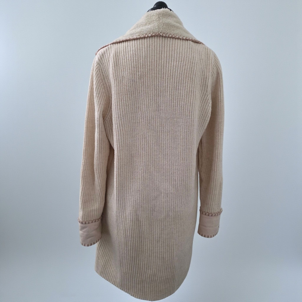 Cliche Cardigan Cable Knitted Faux Fur & Faux Suede Beige Tan Large - Picture 5 of 7